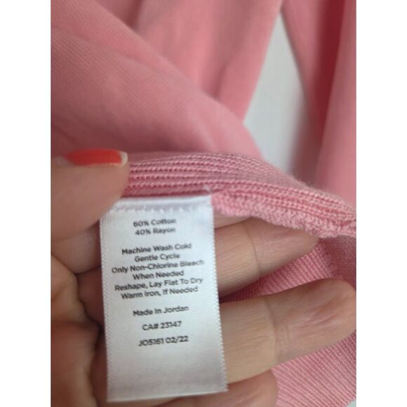 Talbots Pink Open Eyelet Detail Knit Cotton Tunic Cardigan Sweater size Medium - Picture 5 of 5